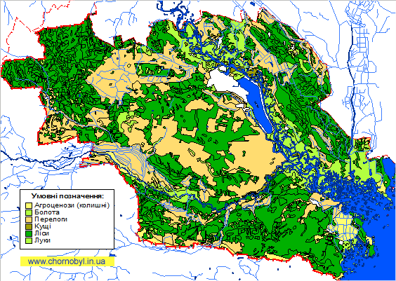 Схема типів рослинності в Чорнобильській зоні