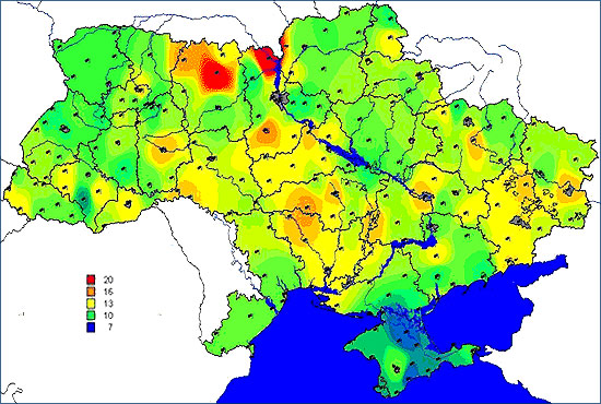 Карта радиационный фон в Украине