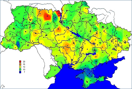 Карта доз облучения населения Украины