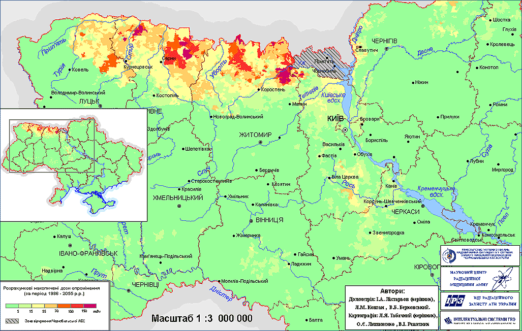 Карта доз облучения населения Украины