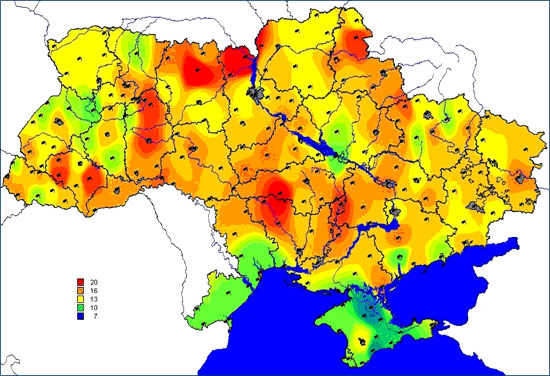 Карта максимальных значений мощности экспозиционной дозы