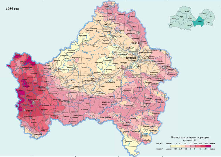Карта загрязнения Брянской области