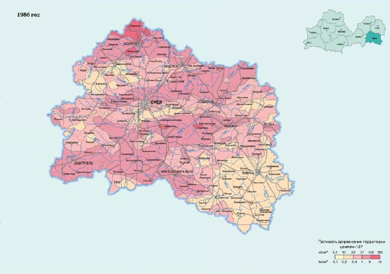 Карта загрязнения цезием России