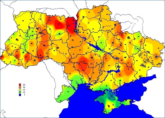 Карта экспозиционной дозы в Украине