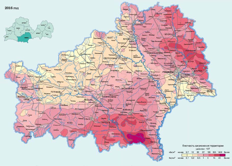 Карта загрязнения РБ Гомельская область