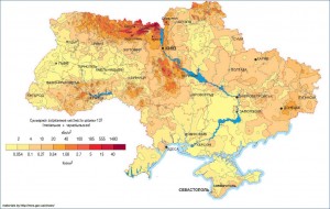 Загрязнение Украины цезием  2006 Карта