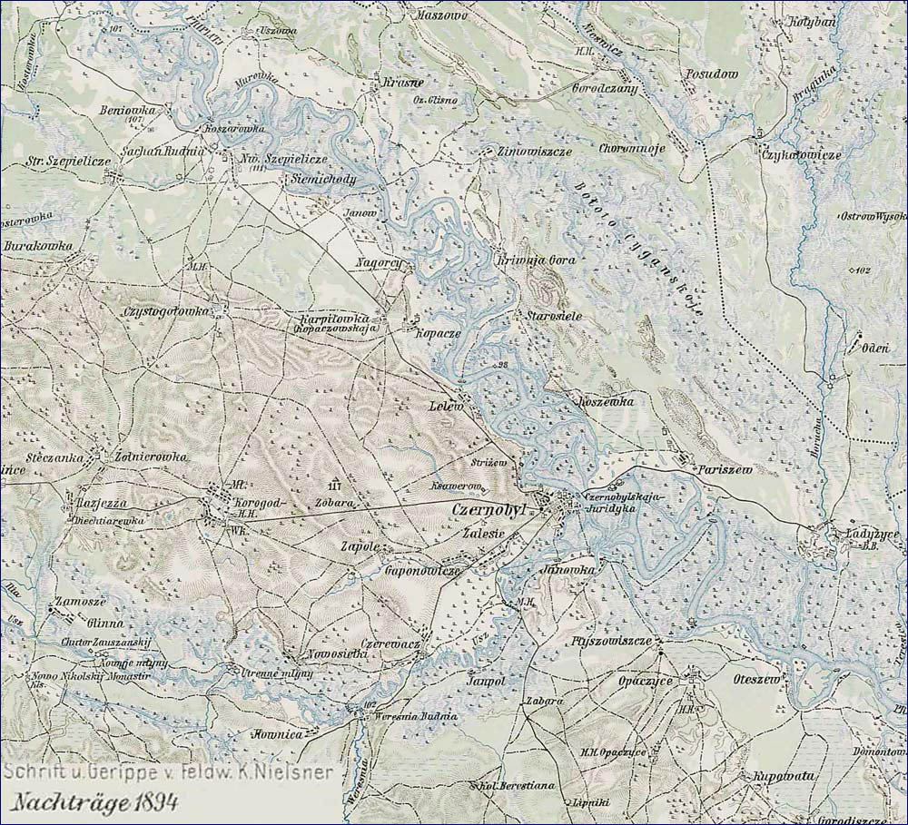 Первая топографическая карта Чернобыль и района